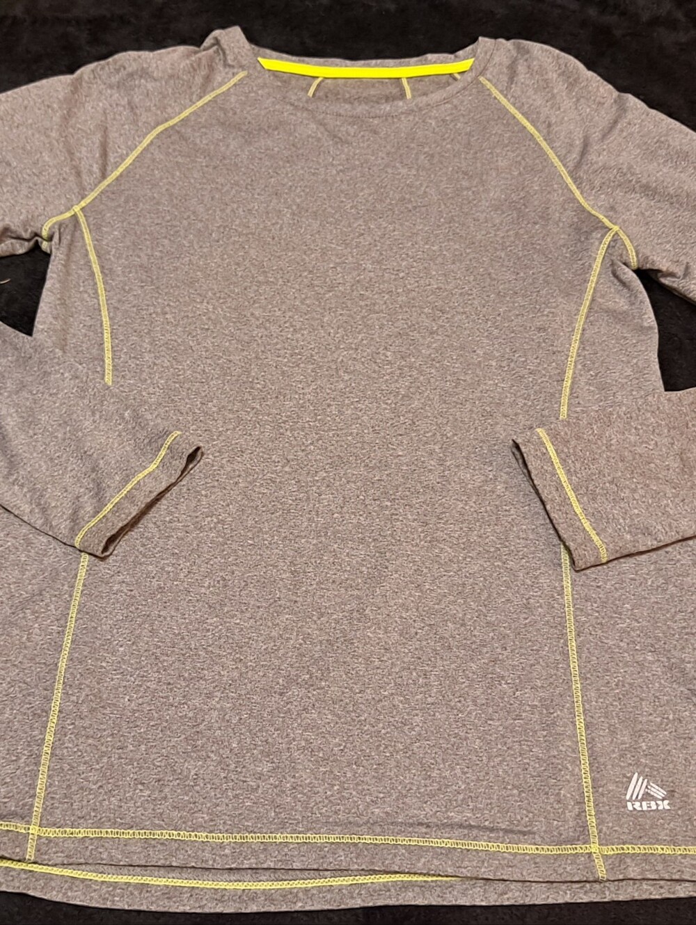 RBX Women's Gray Active Long Sleeve Top with Yellow Stitching Sz M